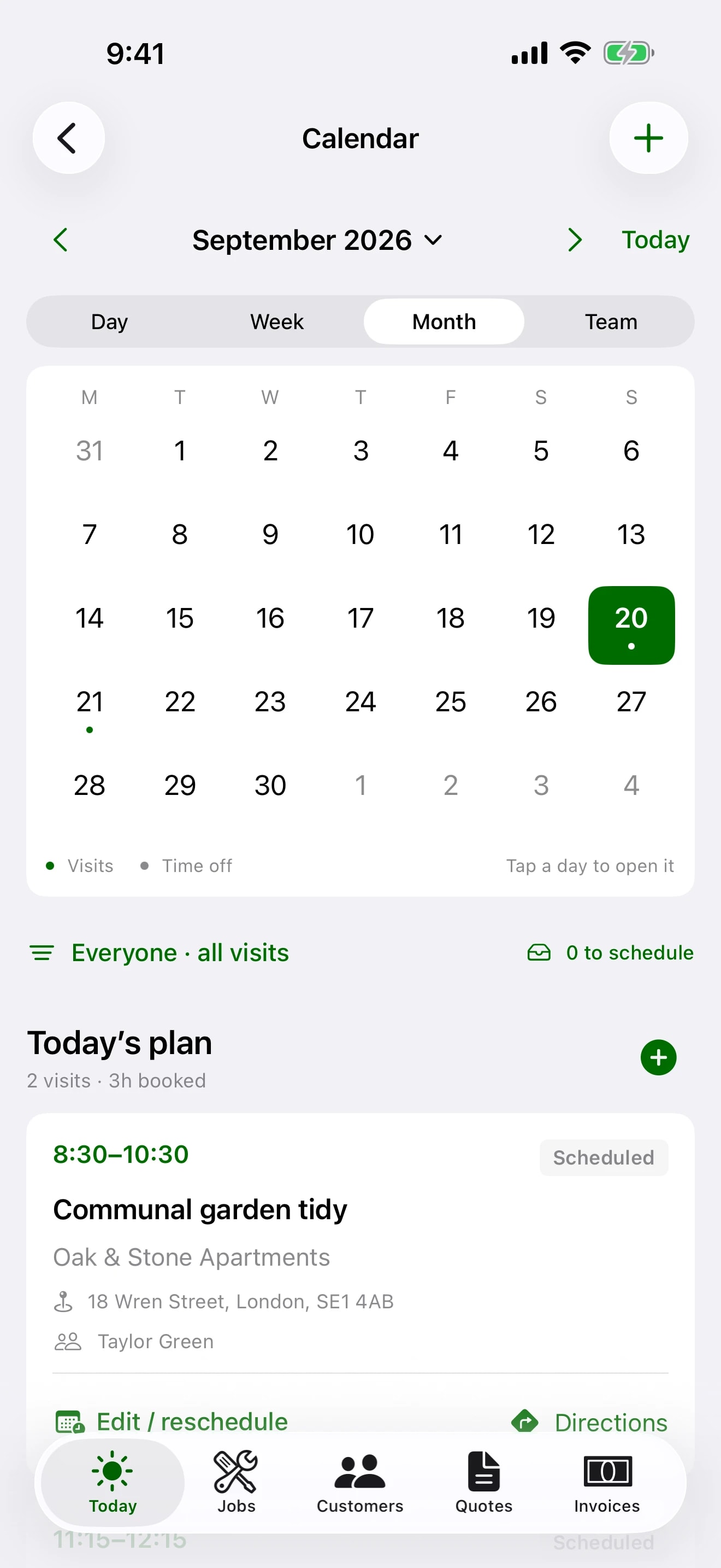 The week's visits on the TradeSender iPhone app calendar.